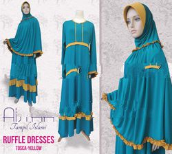 Ruffle Dresses Tosca-Yellow 1set + Hijab