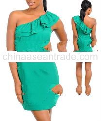 STYLE DBZ39-J: JADE RUFFLED ASYMMETRICAL DRESS