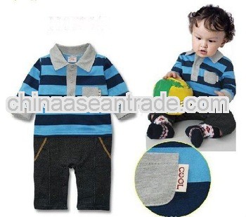2012 fashion lovely stripe lapel baby romper