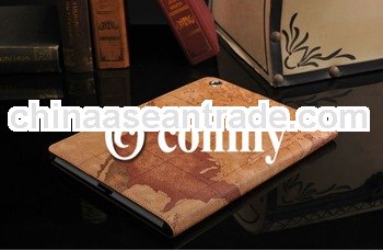 2012 top sale fashion map leather case for ipad2/3