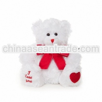 2013New style plush white teddy bear toy with red tie