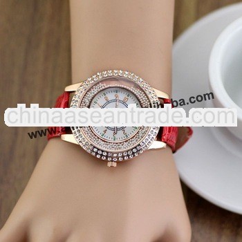 2013 Christmas Gift Beautiful Style Full Crystal Leater Watch,Fashion Girls Friend Silicone Watch,Go