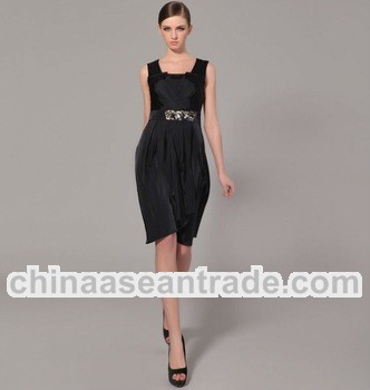 2013 Fashion Sleeveless O-Neck Black Chiffon Dress