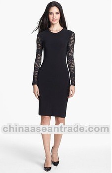2013 Girls Black Long Sleeve Knee Length Lace Dresses Hss-917