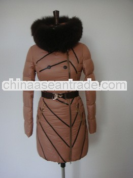 2013 Lady's Long Down Coat With Fur Hood