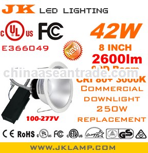 2013 New 100-277V UL FCC non dimmable 42W 8 inch Led commercial downlight 2600lm 3000K 90D beam to r
