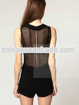 2013 New European Style Transparent Lapel Jumpsuit Black(With Size) BJ13071210