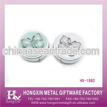 2013 New Product HX-1882 Round Butterfly Metal Enamel Pill Box