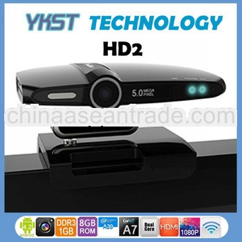 2013 New hot selling with camera (5.0 MP) android 4.0 tv box portable Android Mini PC HD2 Dual Mic A