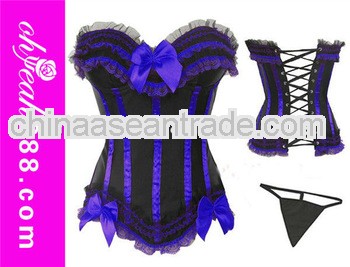 2013 Wholesale corset blue embroidered zipper corset plus sized corset