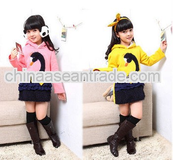 2013 Winter Kids Coats Swan Girls Embroidered Hoodie Wholesale
