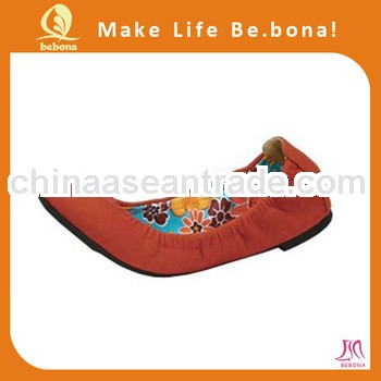 2013 comfortable Women's ballet plain PU upper and floral lining and Elasticized collar shoes