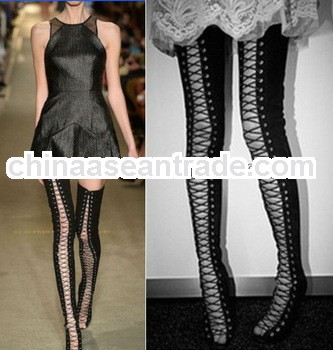 2013 fashion ladies boots peep toe over knee lace-up big size boots