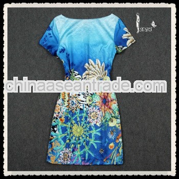 2013 hot selling fashion short sleeve floral printing woman casual dress