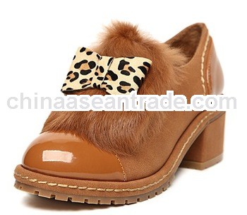 2013 latest stylish hot selling genuine leather lady casual kitten heels shoes with cute loepard pri
