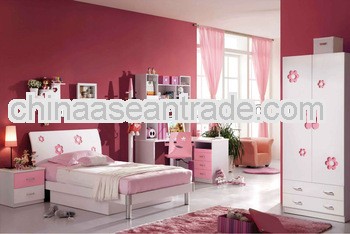 2013 little girls favourite pink flower bedroom furniture suite was made from E1 MDF board and envir