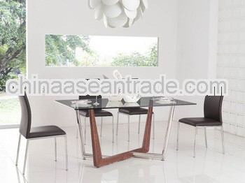 2013 new style tempered glass and solid wood dining table