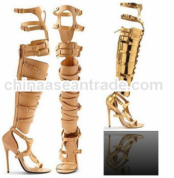 2013 sexy top leather gold high heel shoes woman best design summer party shoes
