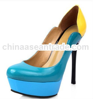 2013 spring season blue and yellow color platform pumps