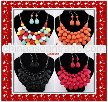 2014 Fashion multicolor teardrop necklace and earring sets