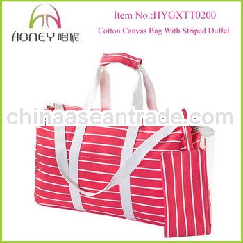 2014 Striped Canvas Travel Duffel With Pouch Quality Striped Canvas Travel Bags