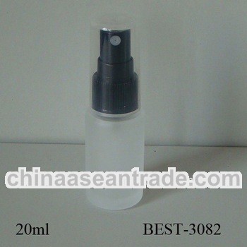 20ml frost glass bottle with black mist sprayer and clear plastic cap