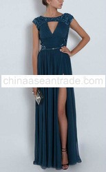 Elie Saab Style Chiffon Beaded Cap Sleeve Evening Gown