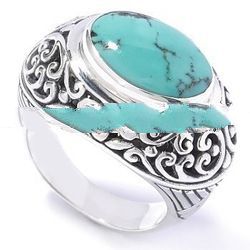 Bali Hand Carving with Flower motif and Turqoise Stone