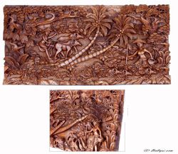 Wood relief panel, 'Balinese traditional life'
