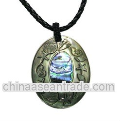 Barided Leather Necklace on carving sea shell pendant