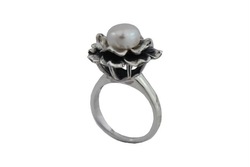 Pearl Ring ,Designer Ring , Silver Ring , Rose Flower Ring , Ring , Bali Jewelry