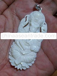 Bali Nendant Necklace Ganeca Ganesha Elephant God From Buffalo Bone Carving with Silver bail 925