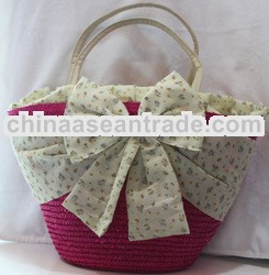 Pretty Hot Pink Bow Straw Bag
