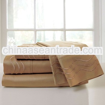 300 thread count 100% cotton sateen embroidered bedsheets