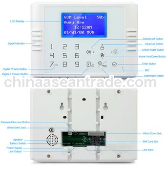 30 zone multi-language GSM home security auto-dial phone alarm system touch keypad alarm system