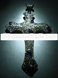 Silver cross with amethys pendant
