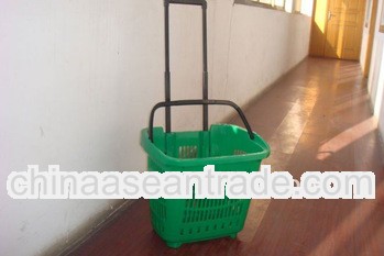 34L Plastic Telescopic Trolley Basket with Wheels