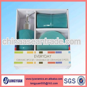 3 pcs blue and round ceramic bathroom set