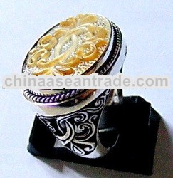 Bali Ring With Brown Sell Carving