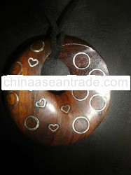 Swee Lo Wood Sculpture Inlaid Sterling Silver With Adjustable S.Suede Choker Necklace.