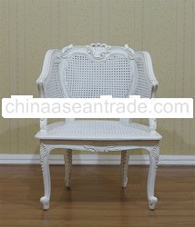 White Furniture - French Carved Chair with Rattan
