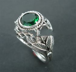 RFMN0039 - Sterling Silver Ring with Spiral Work & Green Quartz