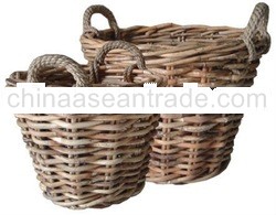 log basket with rattan lacak Set of 2