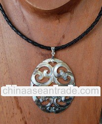 shell necklace art carving from mother of pearl black