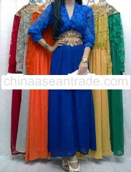 INDO09019 Brocade Chiffon Maxi Dress