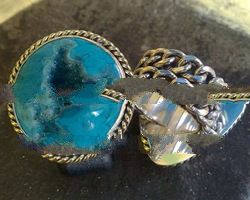 RFMN0002 - Sterling Silver Ring with Indonesian Drusy Blue Turquoise Color