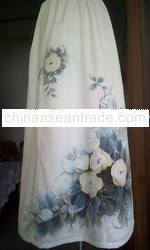 white skirt, roses in grey
