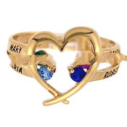 10k Mother's Heart Family Name & Birthstone Ring