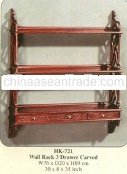 Wall Rack 3 Drawer Carved Mahogany Indoor Furniture.