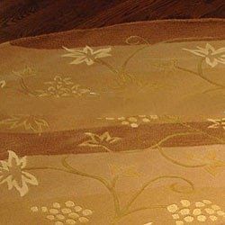 Handmade Vine Stripe Beige Wool/ Silk Rug